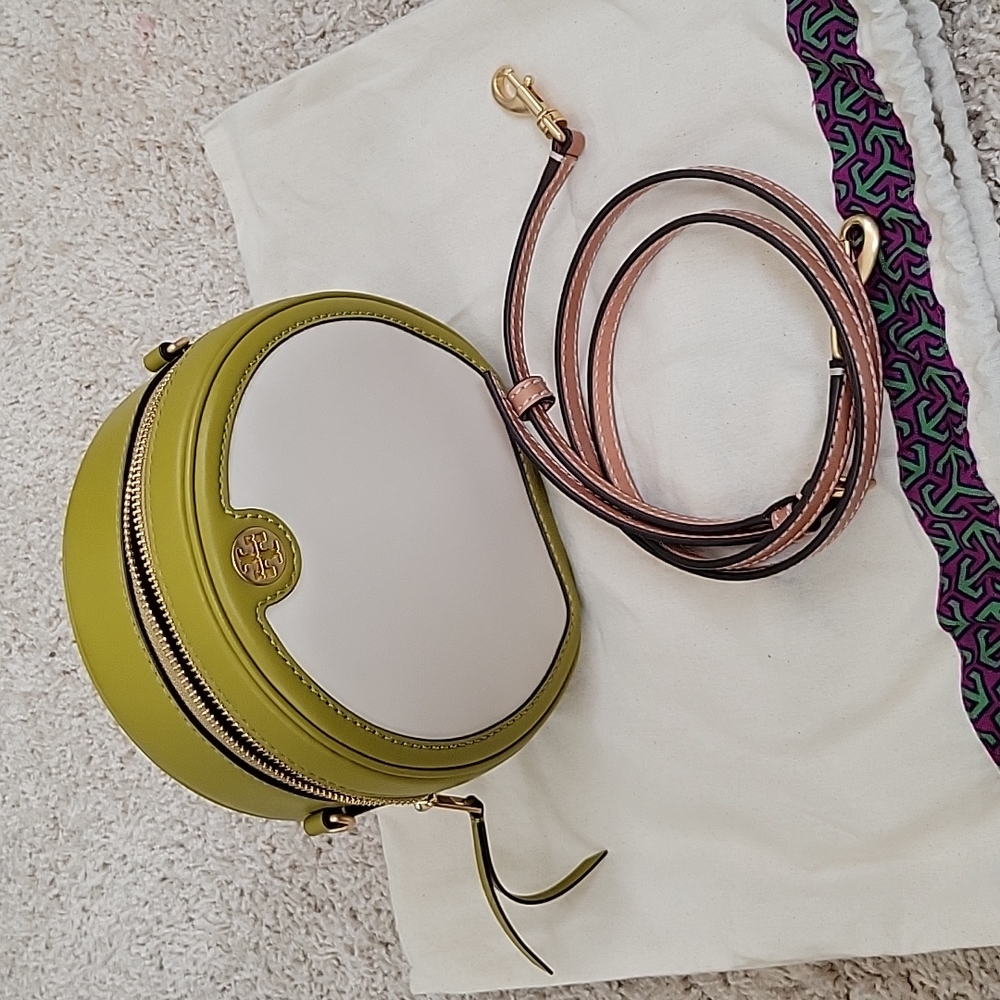 Tory Burch T Monogram Color-Block Circle Bag, Cream & Green